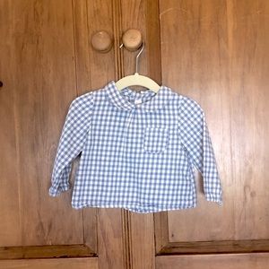 Zara Mini Baby Boy Girl Gingham Teal Blue Peter Pan Collar Blouse 6-9 months